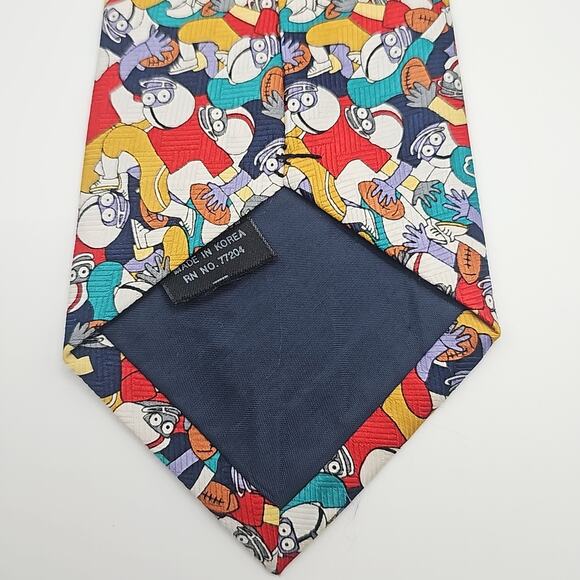 Vintage M Aesop Novelty Tie Football Players Cartoon Sports Fun 55.5" - Picture 4 of 6